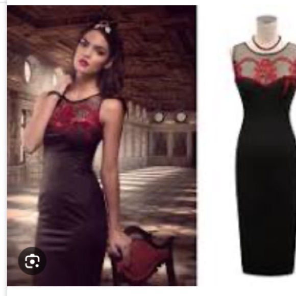 Kitten D’Amour Bossa Nova red roses midi dress NWT 16 - Picture 14 of 16